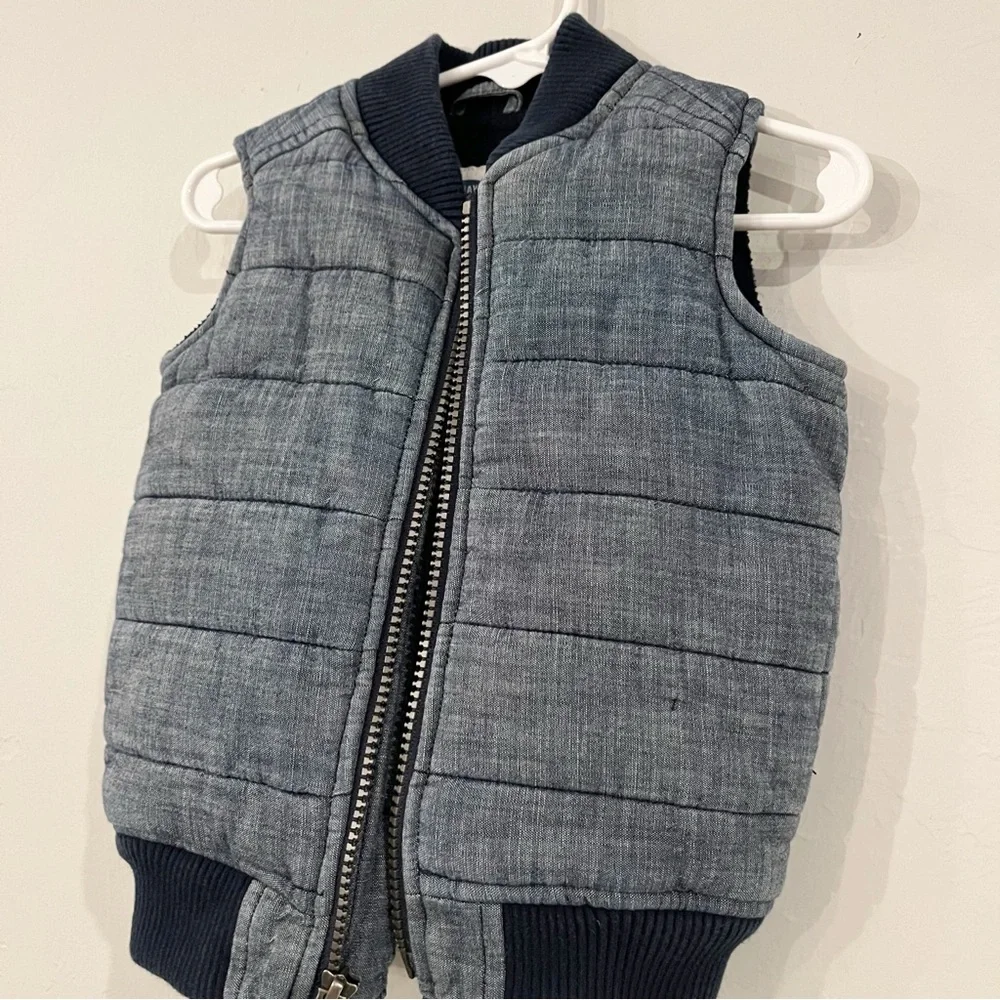 Old Navy Denim Chambray Fleece Winter Vest Jacket Kids Size 12-18 Months